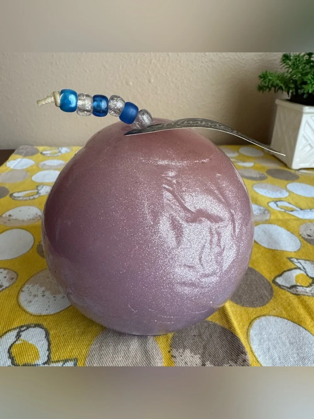 Northern Lights Candles Shimmers light purple glittery round candle